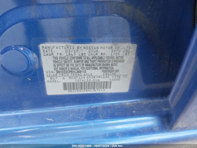 3N1CE2CP8HL369113 Nissan Versa Note Sv