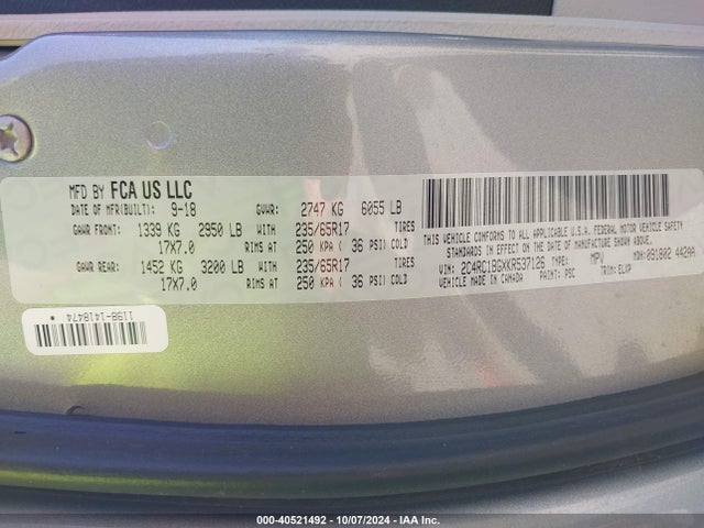 Chrysler Pacifica Touring L 2019 2C4RC1BGXKR537126 Image 9