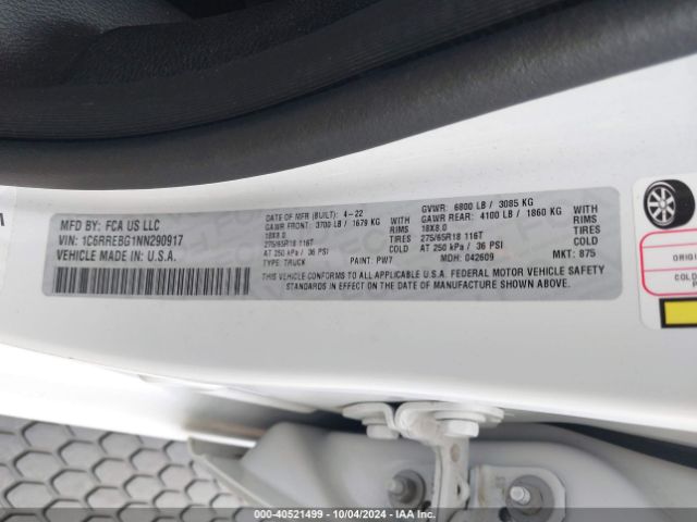 1C6RREBG1NN290917 RAM 1500 Big Horn  4x2 6'4 Box