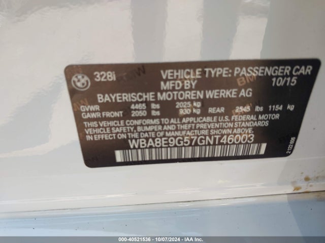 WBA8E9G57GNT46003 BMW 328I