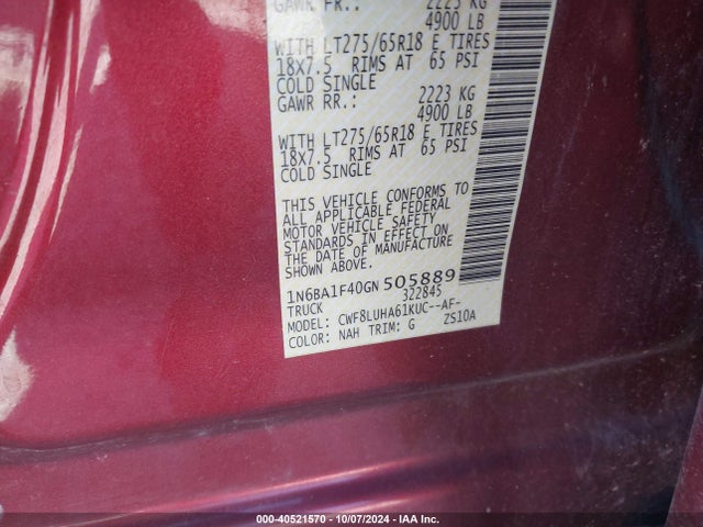 1N6BA1F40GN505889 Nissan Titan Xd Pro-4x Diesel