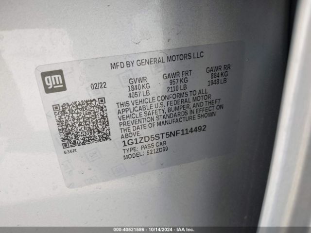 1G1ZD5ST5NF114492 Chevrolet Malibu Fwd Lt