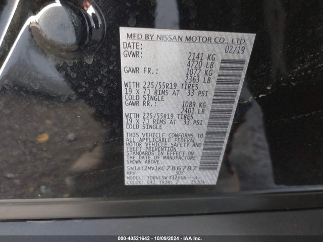 Nissan Rogue Sl 2019 5N1AT2MV1KC786787 Image 9