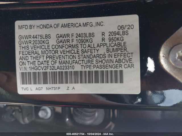 1HGCV2F32LA023310 Honda Accord Sport 2.0t