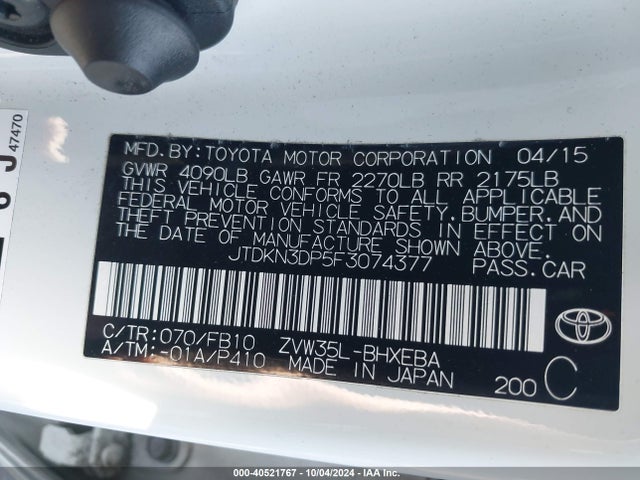 JTDKN3DP5F3074377 Toyota PRIUS PLUG-IN