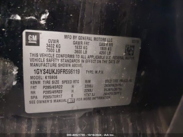 1GYS4UKJ9FR596119 Cadillac Escalade Esv Platinum