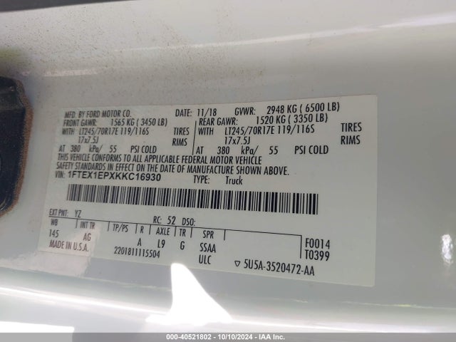 Ford F-150 Xl 2019 1FTEX1EPXKKC16930 Image 9