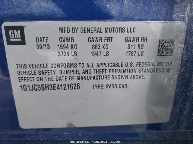 Chevrolet Sonic Lt Auto 2014 1G1JC5SH3E4121626 Image 9