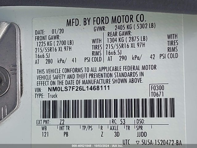 Ford Transit Connect Xlt Cargo Van 2020 NM0LS7F26L1468111 Image 9