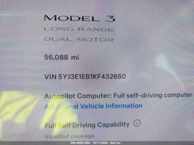 5YJ3E1EB1KF432650 Tesla Model 3 Long Range/performance