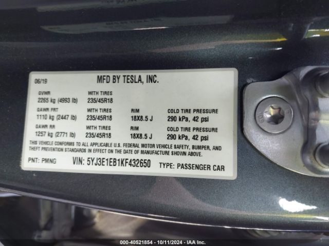 5YJ3E1EB1KF432650 Tesla Model 3 Long Range/performance