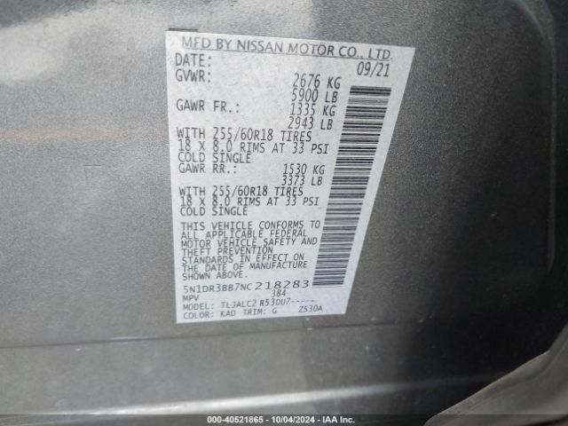 5N1DR3BB7NC218283 Nissan Pathfinder Sv 2wd