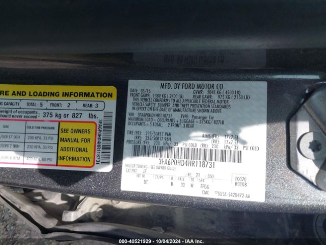 3FA6P0HD4HR118731 Ford FUSION SE