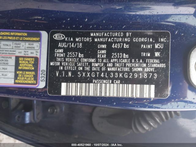 5XXGT4L33KG291873 KIA Optima S