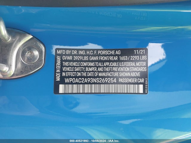 2022 PORSCHE 911 WP0AC2A93NS269254 Photo 8
