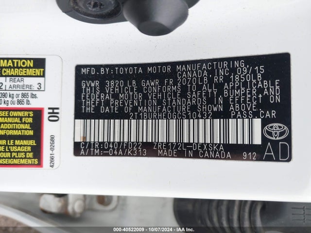 Toyota Corolla S Plus 2016 2T1BURHE0GC510432 Image 9