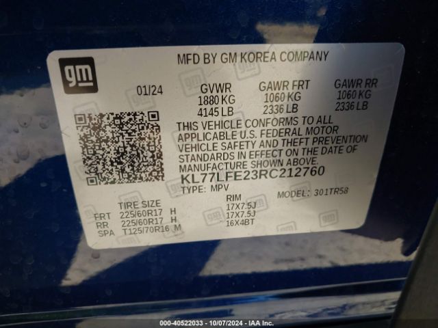 KL77LFE23RC212760 Chevrolet Trax Fwd Sp