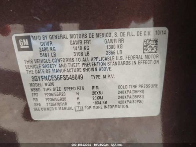 3GYFNCE36FS549049 Cadillac Srx Performance Collection