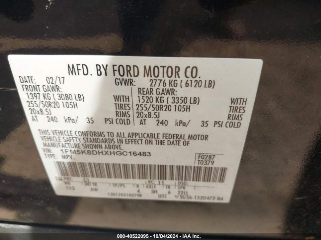 1FM5K8DHXHGC16483 Ford EXPLORER XLT