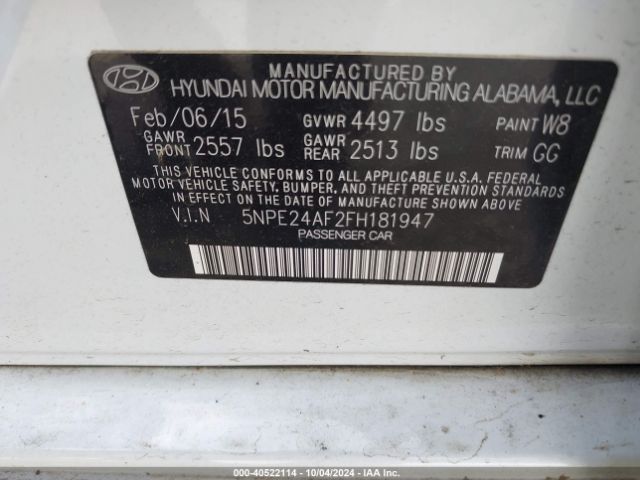 5NPE24AF2FH181947 Hyundai SONATA SE