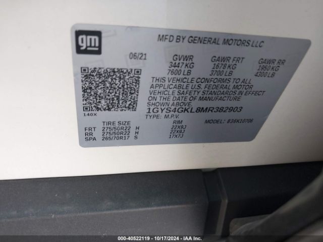 1GYS4GKL8MR382903 Cadillac Escalade 4wd Sport Platinum
