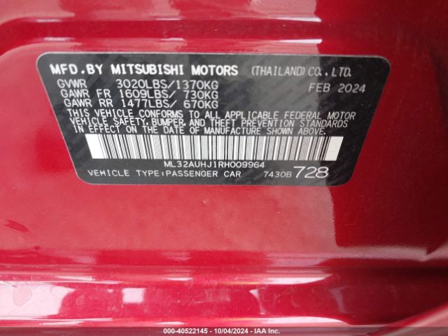 ML32AUHJ1RH009964 Mitsubishi Mirage Es/le