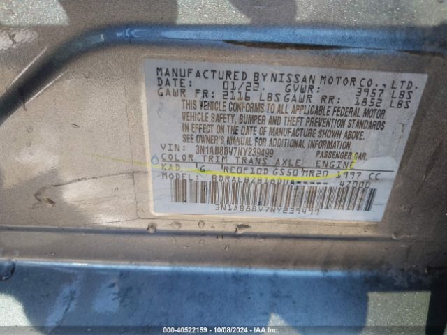 3N1AB8BV7NY239499 Nissan Sentra S Xtronic Cvt