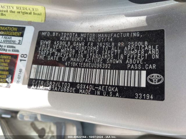 4T1BK1EB6EU096392 Toyota Avalon Xle Touring
