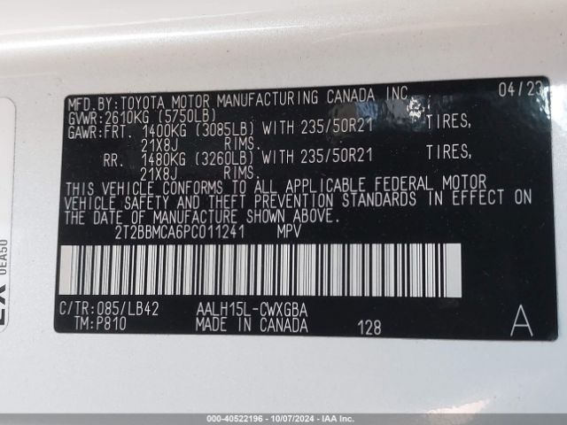 2T2BBMCA6PC011241 Lexus Rx 350h Premium Plus