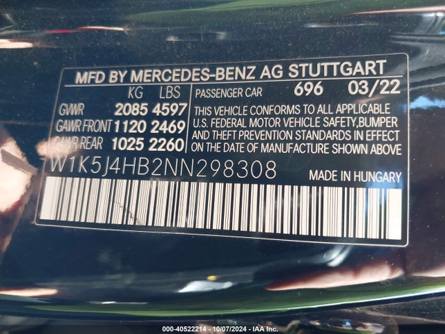 W1K5J4HB2NN298308 Mercedes-Benz Cla 250 Coupe 4matic