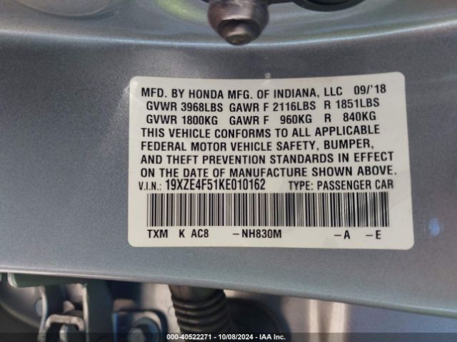 19XZE4F51KE010162 Honda INSIGHT EX
