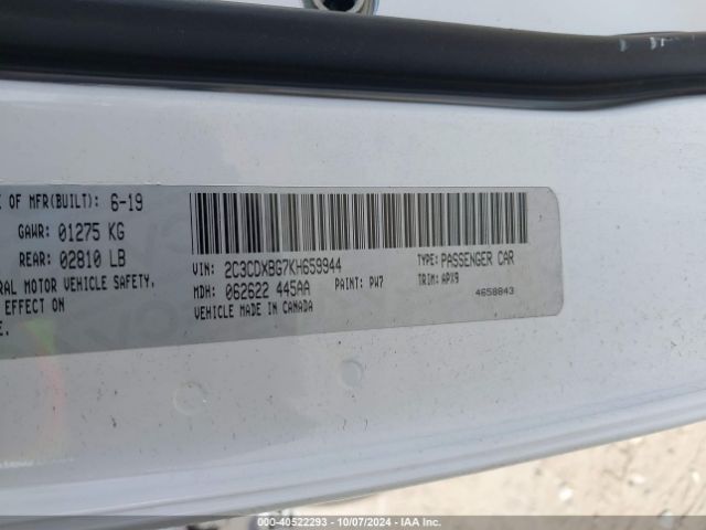 2C3CDXBG7KH659944 Dodge Charger Sxt Rwd