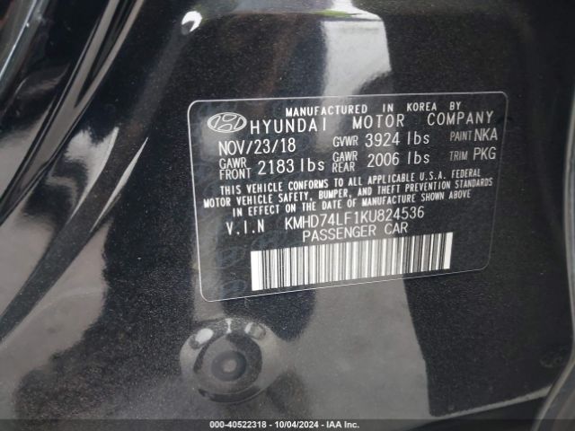 KMHD74LF1KU824536 Hyundai ELANTRA SE