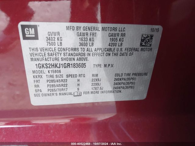 1GKS2HKJ1GR183605 GMC YUKON XL DENALI