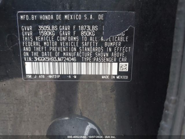 3HGGK5H93JM724046 Honda Fit Ex-l