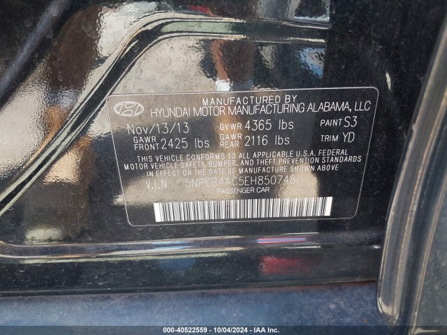 Hyundai SONATA GLS 2014 5NPEB4AC5EH850748 Image 9
