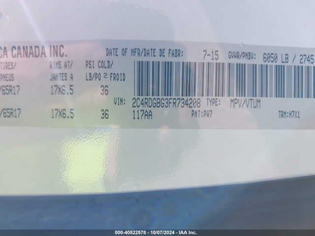 2C4RDGBG3FR734208 Dodge Grand Caravan Se/sxt