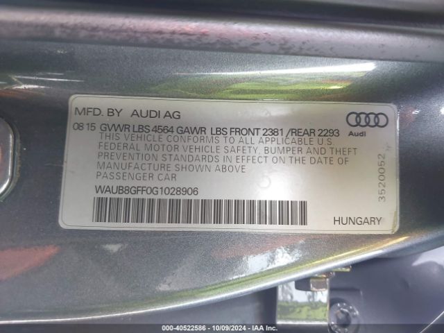 WAUB8GFF0G1028906 Audi A3 2.0t Premium