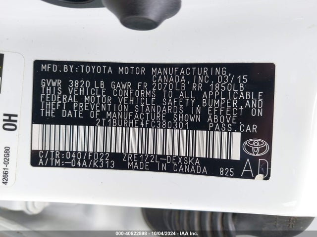 Toyota Corolla S Plus 2015 2T1BURHE4FC380301 Image 9