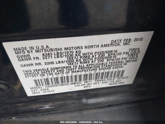 2015 MITSUBISHI OUTLANDER SPORT 4A4AR3AU1FE025314 Photo 8