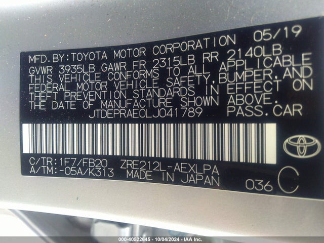 Toyota COROLLA LE 2020 JTDEPRAE0LJ041789 Image 9