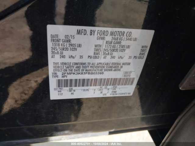 2FMPK3K83FBB03395 Ford Edge Titanium