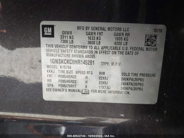 1GNSKCKC8HR145281 Chevrolet Tahoe Premier