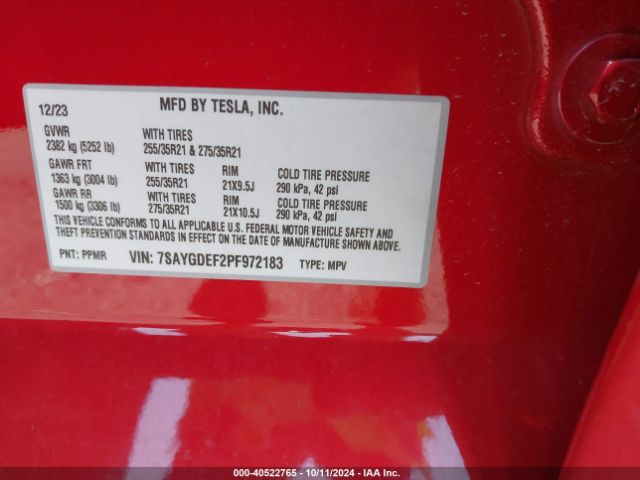 7SAYGDEF2PF972183 Tesla Model Y Awd/performance Dual Motor All-wheel Drive