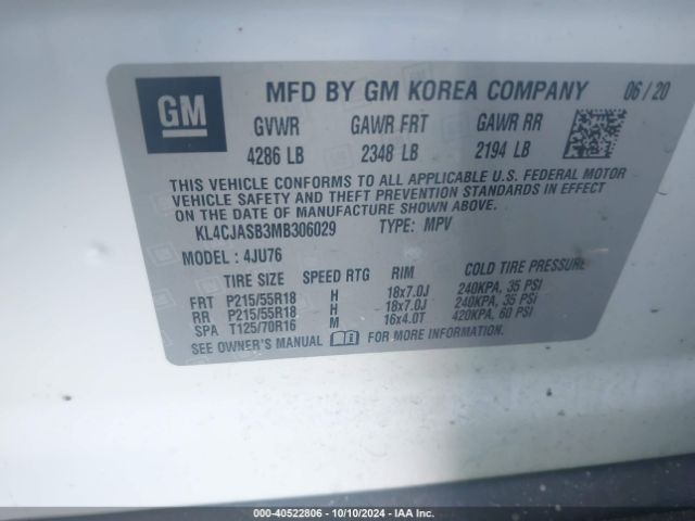 KL4CJASB3MB306029 Buick Encore Fwd Preferred
