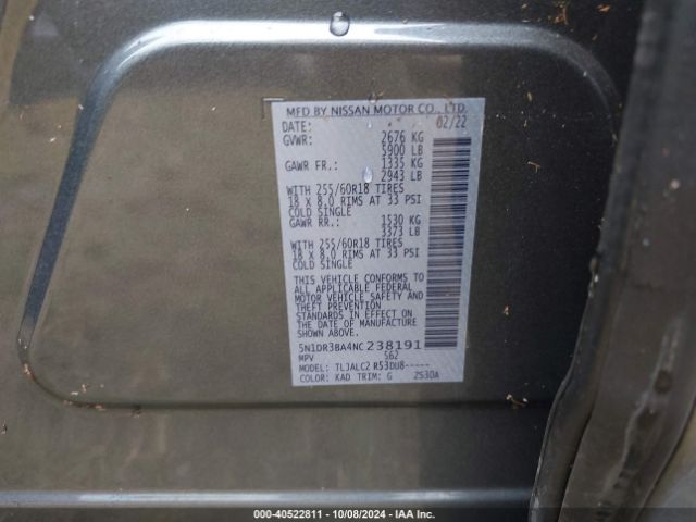 5N1DR3BA4NC238191 Nissan Pathfinder Sv 2wd