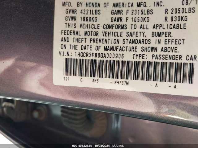Honda Accord Ex-l 2016 1HGCR2F80GA000906 Image 9