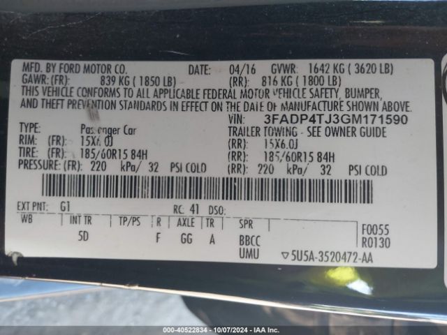 3FADP4TJ3GM171590 Ford FIESTA S