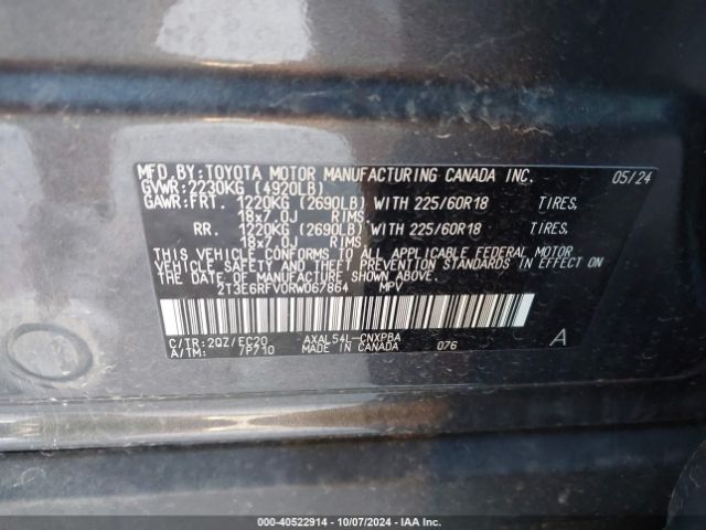 2T3E6RFV0RW067864 Toyota Rav4 Hybrid Xse