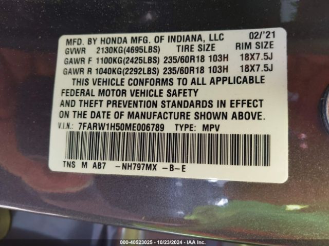 7FARW1H50ME006789 Honda Cr-v 2wd Ex